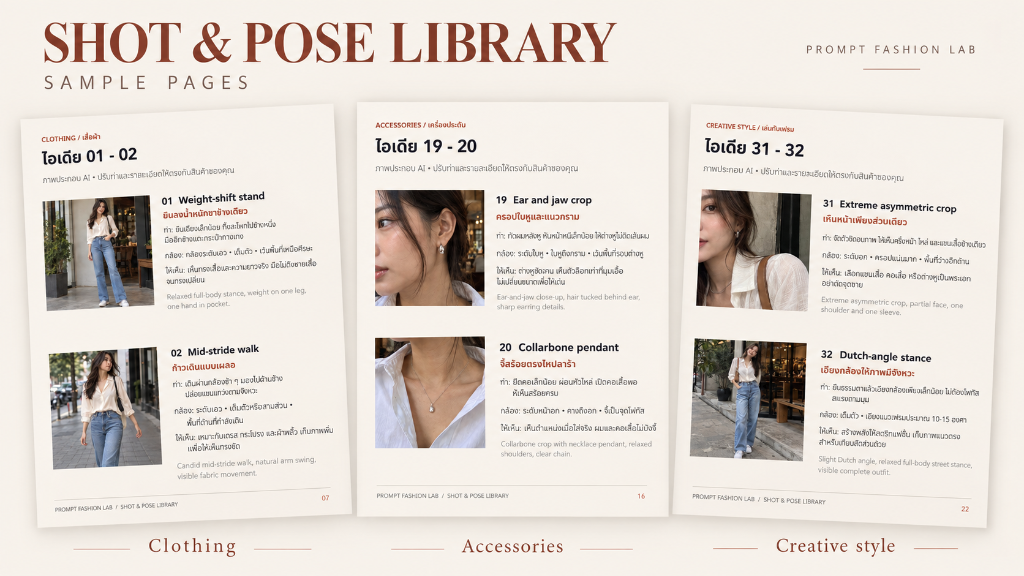 ตัวอย่างหน้าในเล่ม Shot & Pose Library
